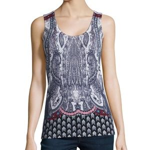 NEIMAN MARCUS cashmere PRINTED PAISLEY TANK